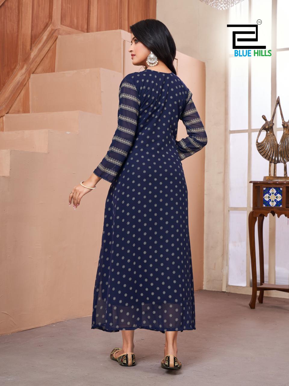 Lakme By Blue Hills Georgette Foil Printed Kurtis Wholesale Clothing Suppliers In India